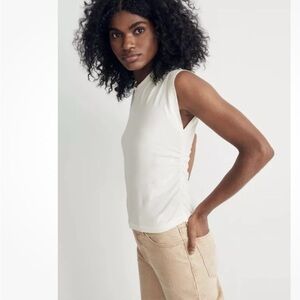 Madewell White Muscle Tee with Crew Neck and Cut Out Features